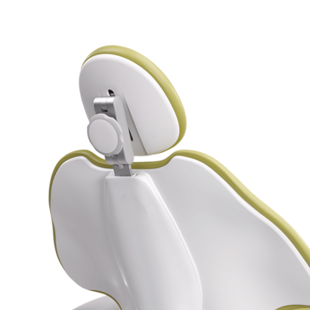 Die Kopfstütze vom A-dec 400 kann mit einem Drehmechanismus verstellt werden.