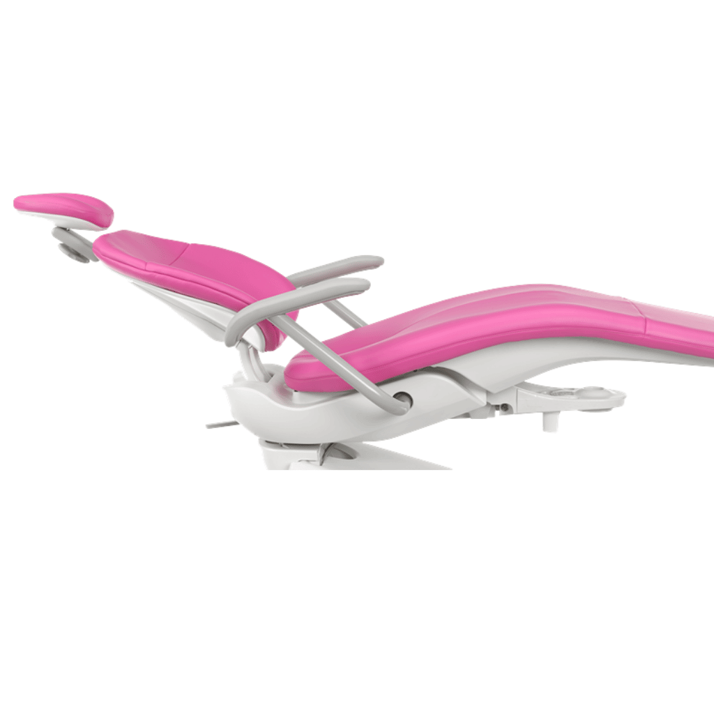 ein Zahnarztstuhl in Liegeposition in pink 